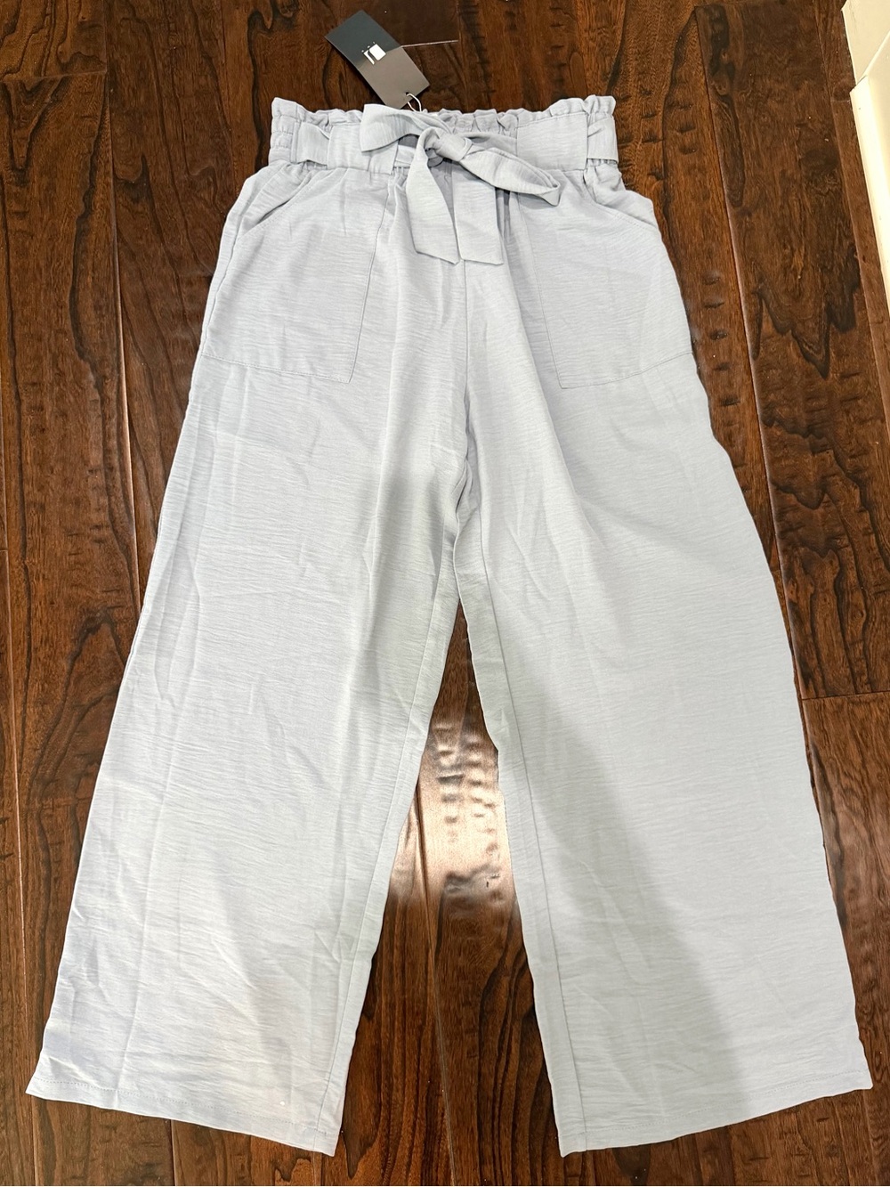 NWT Paperbag-Waist Wide Leg Pants with Tie Belt - Light Blue - Picture 1 of 5